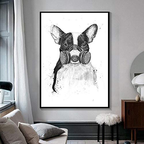 KWzEQ Imprimir en Lienzo Bulldog Negro para Carteles y fotografías, decoración de Arte de Pared para Sala de estar50x70cmPintura sin Marco