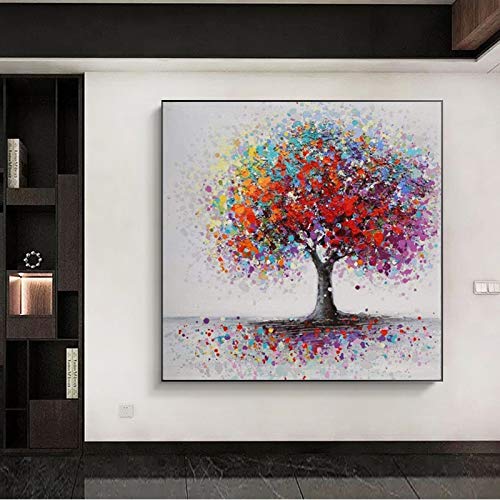 KWzEQ Imprimir en Lienzo Cartel Abstracto Colorido del árbol y Cuadros Modernos para el sofá de la Sala de estar40x40cmPintura sin Marco