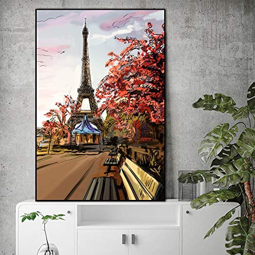 KWzEQ Imprimir en Lienzo Cartel Moderno e imágenes de la Torre Eiffel para el sofá de la Sala de Estar,70x105cm,Pintura sin Marco
