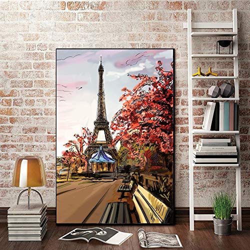KWzEQ Imprimir en Lienzo Cartel Moderno e imágenes de la Torre Eiffel para el sofá de la Sala de Estar,70x105cm,Pintura sin Marco