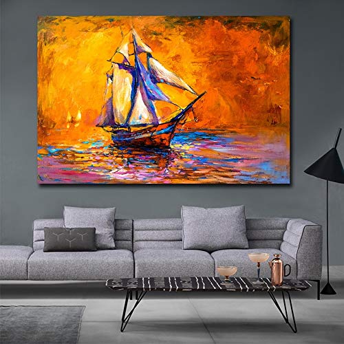 KWzEQ Imprimir en Lienzo Vela con Vistas al mar y póster Moderno para el sofá de la Sala de estar60x75cmPintura sin Marco
