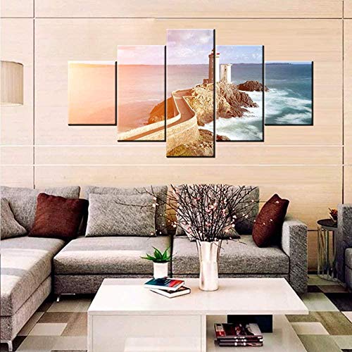 Kxoosovs® 5 Piezas De Arte De Pared 200X100Cm Sala De Estar Faro Molino De Viento Cuadro De Arte De Pared Pintura De Lienzo De Múltiples Paneles Impresiones En HD Decoración De Ilustraciones En Color