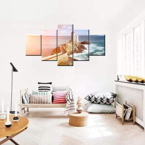 Kxoosovs® 5 Piezas De Arte De Pared 200X100Cm Sala De Estar Faro Molino De Viento Cuadro De Arte De Pared Pintura De Lienzo De Múltiples Paneles Impresiones En HD Decoración De Ilustraciones En Color