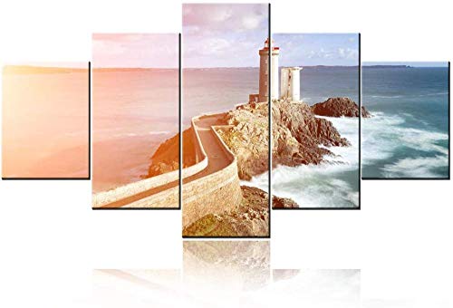 Kxoosovs® 5 Piezas De Arte De Pared 200X100Cm Sala De Estar Faro Molino De Viento Cuadro De Arte De Pared Pintura De Lienzo De Múltiples Paneles Impresiones En HD Decoración De Ilustraciones En Color