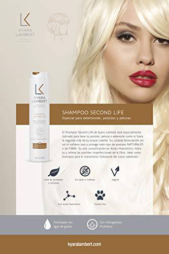 Kyara Lambert - Shampoo Second Life con Ácido Hialurónico, 400ml | Champú Especial para Extensiones, Postizos y Pelucas | Champú Dermoprotector