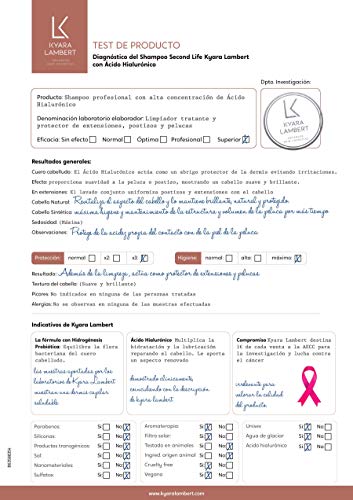 Kyara Lambert - Shampoo Second Life con Ácido Hialurónico, 400ml | Champú Especial para Extensiones, Postizos y Pelucas | Champú Dermoprotector