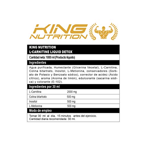 L-CARNITINE LIQUID DETOX 1litro Limon King Nutriton carnitina liquida quemagrasas con L-METIONINA, COLINA, INOSITOL, detoxifica y depura grasas del higado