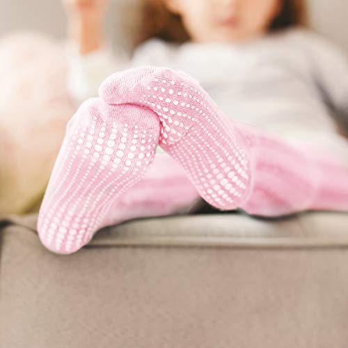 LA Active Polainas Antideslizantes Agarre - 2 Pares - Bebé Niña Infantil Recién Nacido - Algodón de Hilo Tejida (Blanco y Rosa, 12-24 Meses)