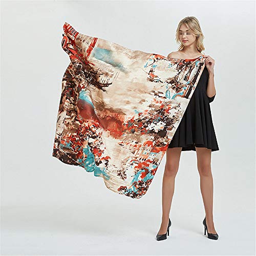 La Bufanda de Seda Tinta de Seda Grande de Agua de la Mujer de la impresión de la Cabeza Bufanda Bufanda Cuadrada de Seda 130 cm para Regalos del día de la Madre Mujeres Grande