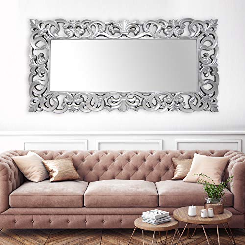 la fabrica del cuadro -Espejo Decorativo de Pared, Barroco Color Plata, Modelo Goya - Medida Exterior 88x178 cm, Medida de Espejo 48x138 cm
