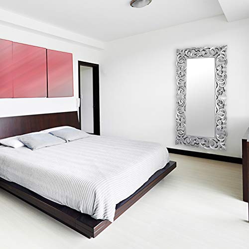 la fabrica del cuadro -Espejo Decorativo de Pared, Barroco Color Plata, Modelo Goya - Medida Exterior 88x178 cm, Medida de Espejo 48x138 cm