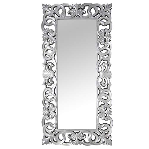 la fabrica del cuadro -Espejo Decorativo de Pared, Barroco Color Plata, Modelo Goya - Medida Exterior 88x178 cm, Medida de Espejo 48x138 cm