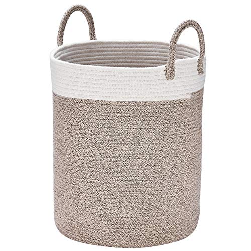 LA JOLIE MUSE Cestos de Lavadora para Ropa Sucia Tejidas en algodón, Grandes H38 x Ø32cm, Toallas de baño, Regalo para Juguetes en Terracota