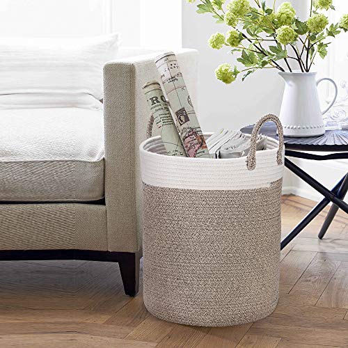 LA JOLIE MUSE Cestos de Lavadora para Ropa Sucia Tejidas en algodón, Grandes H38 x Ø32cm, Toallas de baño, Regalo para Juguetes en Terracota