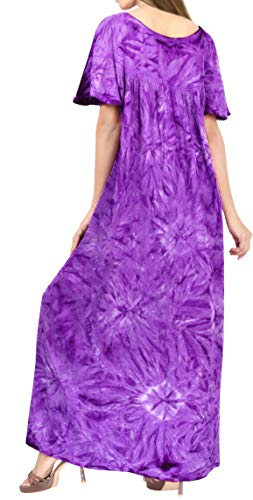 LA LEELA Vestido Corto de la Playa del Tinte del Lazo Bordado de rayón de Las Mujeres ES TAMAÑO: 42 (L) - 48 (XL) Morado_X554