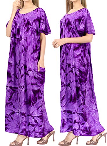 LA LEELA Vestido Corto de la Playa del Tinte del Lazo Bordado de rayón de Las Mujeres ES TAMAÑO: 42 (L) - 48 (XL) Morado_X554
