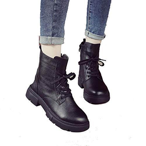 La moda retro estilo de tubo corto Martin universidad agua zapatos otoño botas PU artificial frente correa estilo británico en el terciopelo permeable al lado agarre seguro resistente al desgaste,2,35