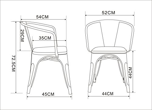 La Silla Española - Pack 2 Sillas estilo Tolix con respaldo, reposabrazos y asiento acabado en madera. Color Turquesa. Medidas 73x53,5x52