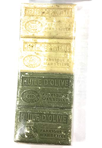Label Provence – Lote de 4 jabones de Marsella con aceite de oliva ecológico, aroma de hierbas de procedencia, aceite de oliva – 125 g x 4 – Fabricado en Marsella