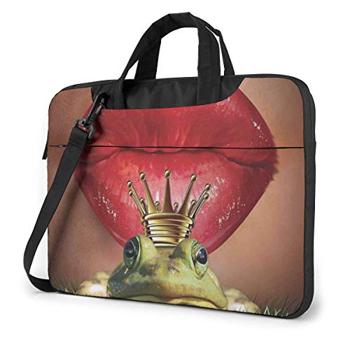 Labios Rojos preparándose para besar una Bolsa de portátil con Estampado de Rana, Bolso de Mano, Bolso de Hombro de Negocios, maletín
