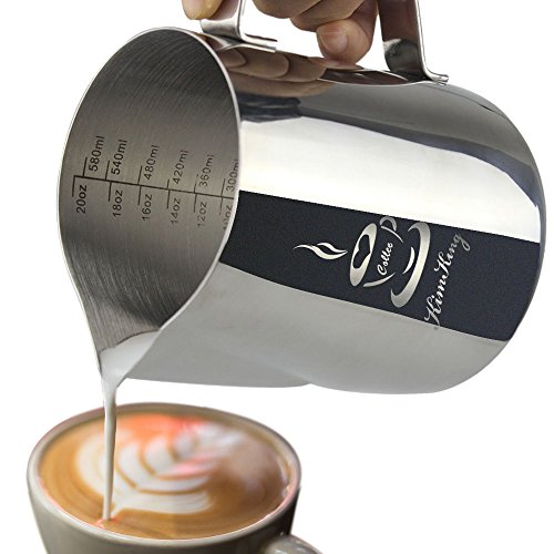 L'acciaio inossidabile latte- 20 oz (600ML) la schiuma di latte lanciatore misurino scale Espresso Cappuccino di Latte Caffè Latte Art
