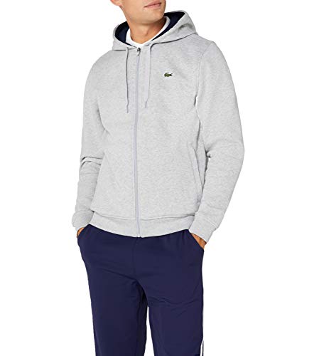 Lacoste Sport SH7609 Sudadera con Capucha, Gris (Argent Chine/Marine), Large (Talla del Fabricante: 5) para Hombre