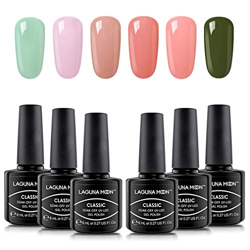 Lagunamoon Esmaltes Semipermanentes en Gel UV LED, Selección de 6 Colores Temáticos de Coleción de Frutas, Esmalte de Uñas Soak off 8ML - Melocotón