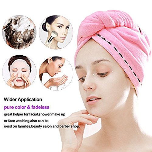 LaickyJuego de 3 Toallas de Microfibra para Secado de Pelo, Muy absorbentes, Turbante, Secado rápido, con Botones, Toalla de baño, Cierre de peluquería, Color Rosa, Azul, Morado