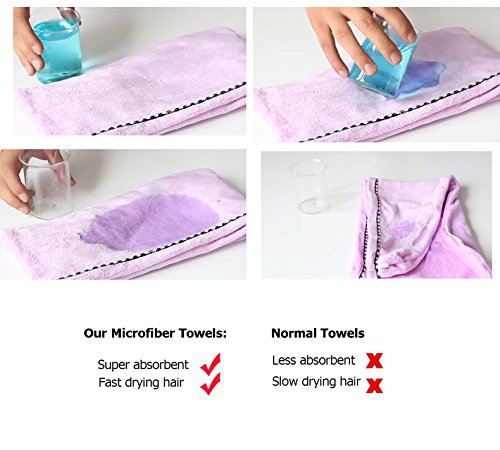 LaickyJuego de 3 Toallas de Microfibra para Secado de Pelo, Muy absorbentes, Turbante, Secado rápido, con Botones, Toalla de baño, Cierre de peluquería, Color Rosa, Azul, Morado