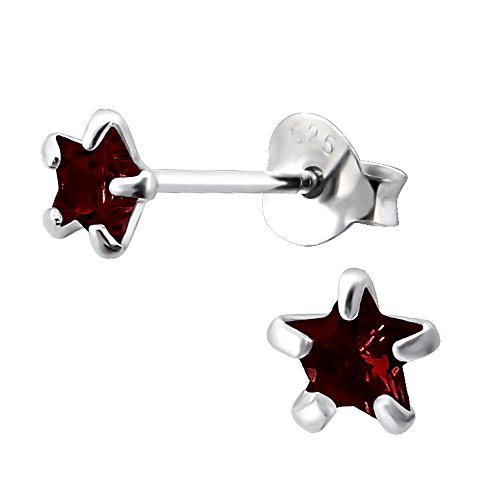 Laimons Pendientes para mujer Estrella Rojo Oscuro Circonita Plata de ley 925