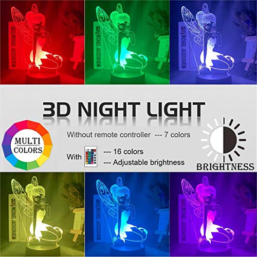 Lámpara de ilusión 3D Luz de noche led con campanilla Figura de hadas para la decoración del hogar Mesa de cambio de color Princesa Tinker Bell Regalos