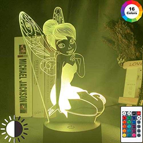 Lámpara de ilusión 3D Luz de noche led con campanilla Figura de hadas para la decoración del hogar Mesa de cambio de color Princesa Tinker Bell Regalos