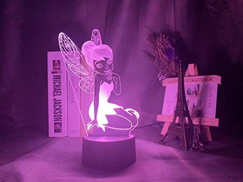 Lámpara de ilusión 3D Luz de noche led con campanilla Figura de hadas para la decoración del hogar Mesa de cambio de color Princesa Tinker Bell Regalos
