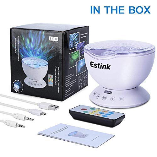 Lámpara de Proyector LED Luz Océano Mando a Distancia Reproductor de Música para Dormitorio de Niños, Fiestas, Regalos y Decoración del Hogar (Upgrated Blanco)