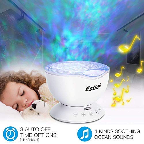 Lámpara de Proyector LED Luz Océano Mando a Distancia Reproductor de Música para Dormitorio de Niños, Fiestas, Regalos y Decoración del Hogar (Upgrated Blanco)