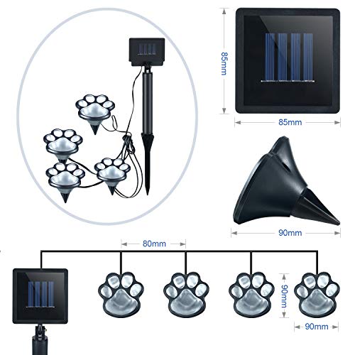 Lámpara Solar de Decoración de LED de Pata Exteriores (Set de 4) Luces de Impresión Solar de Pata de Animal para Patio, Pasarela, Jardín, Camino, Césped, Cualquier Amante de Mascota (Pata Solar) ()