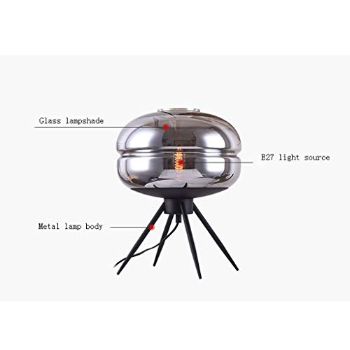 Lámparas de mesa y mesilla de noche Lámpara de mesa de vidrio posmoderna europea Lámpara de mesita de dormitorio creativa Pantalla de vidrio Soporte de hierro Lámpara de mesa de lectura Lámparas de es