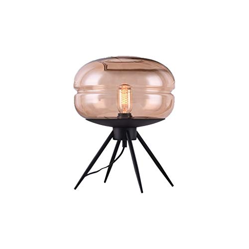 Lámparas de mesa y mesilla de noche Lámpara de mesa de vidrio posmoderna europea Lámpara de mesita de dormitorio creativa Pantalla de vidrio Soporte de hierro Lámpara de mesa de lectura Lámparas de es