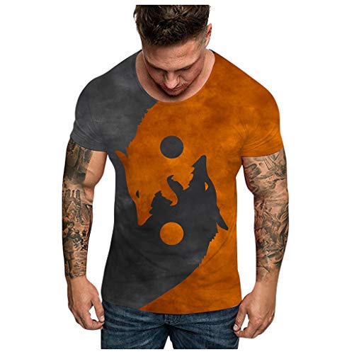 LANSKIRT Camiseta de Manga Corta con Estampado de Cabeza de Lobo Doble para Hombre 2020 Moda, Camisas Casual, Camiseta España Hombre Verano Talla Grande S-XXXL