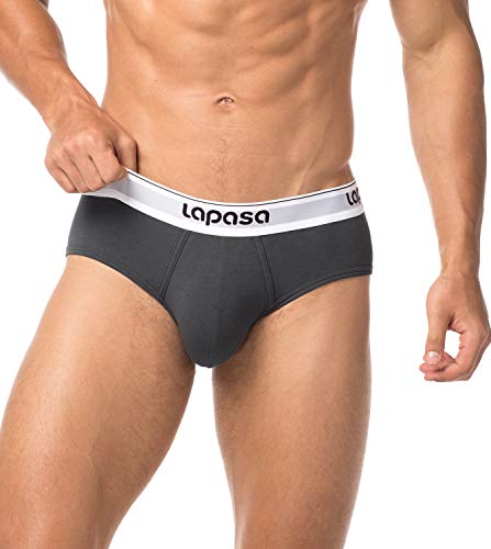 LAPASA Calzoncillo Slip Pack de 4 de Algodón Peinado para Hombre con Soporte Frontal. M04