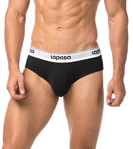 LAPASA Calzoncillo Slip Pack de 4 de Algodón Peinado para Hombre con Soporte Frontal. M04