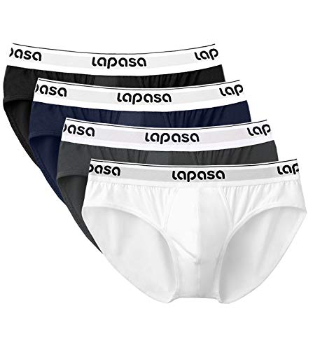 LAPASA Calzoncillo Slip Pack de 4 de Algodón Peinado para Hombre con Soporte Frontal. M04