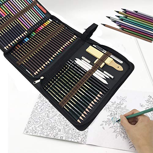 Lápices de Colores,lapiz de madera,Materiales para Dibujo Artistico,Kit de Dibujar y Pintura para Niños-Set de 75 lápices de Colores Mejores lápices para Colorear para Artistas,Estudiantes y Adultos