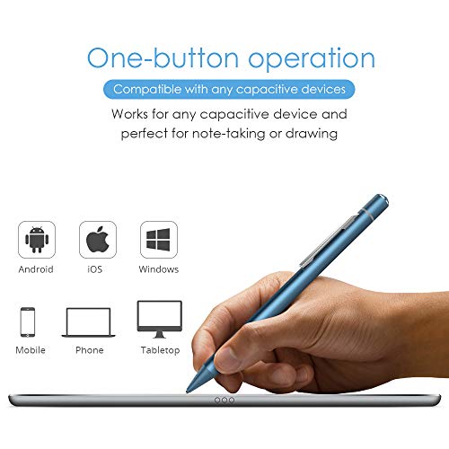 Lápiz Capacitivo con Estación de Carga magnética, Soporte de 30 días de 1,45 mm Punta Fina Universal Compatible con iPhone, iPad, Android, Samsung, Huawei, Surface, Tableta y Smartphone (Azul)