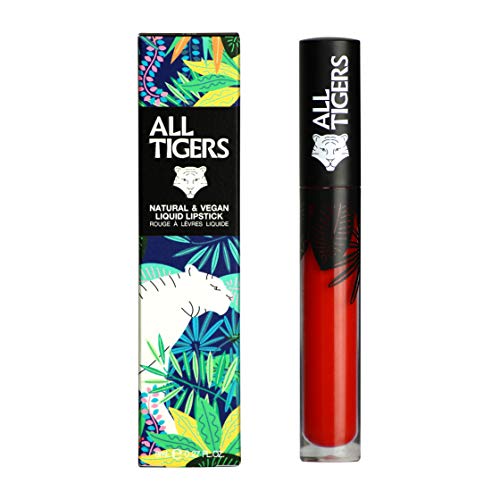 Lápiz Labial Líquido Mate Vegano y Natural - Larga Duración - Color : Rojo Puro"Call Me Queen" 888 - Pintalabios Sin Derivados Petroquímicos - Ingredientes Orgánicos - ALL TIGERS