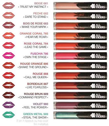 Lápiz Labial Líquido Mate Vegano y Natural - Larga Duración - Color : Rojo Puro"Call Me Queen" 888 - Pintalabios Sin Derivados Petroquímicos - Ingredientes Orgánicos - ALL TIGERS