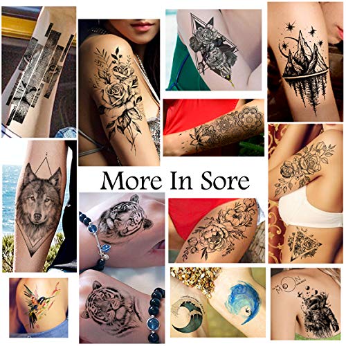 LAROI 10 Hojas Etiqueta Engomada Tatuaje Temporal Ciervo Zorro Negro Adultos Planetas Montaña Flor Geometría Serpiente Falsa Manos Hombre Cadenas Ak Pistola Tatuaje Pegatinas Mujer Tótem Tattoos