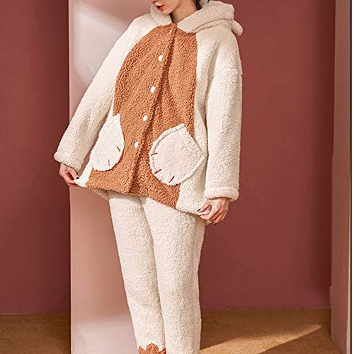 Las Mujeres De Manga Larga Pijama Conjunto Pijamas Set de vacaciones pijama botón for mujer ropa de dormir Coral Fleece Velvet 2-pieza completa la ropa de noche de Loungewear caliente grueso Blanca In