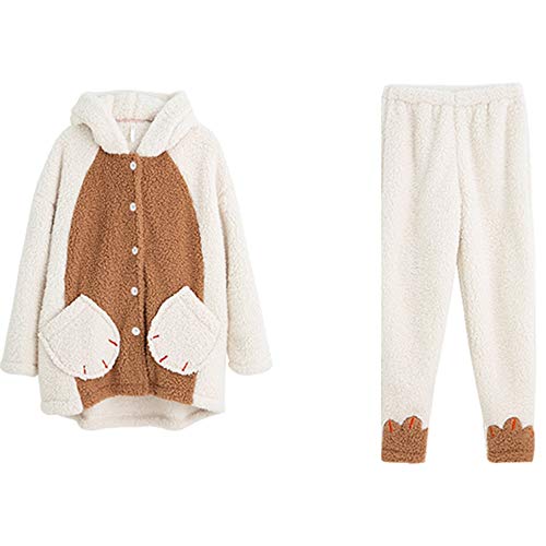 Las Mujeres De Manga Larga Pijama Conjunto Pijamas Set de vacaciones pijama botón for mujer ropa de dormir Coral Fleece Velvet 2-pieza completa la ropa de noche de Loungewear caliente grueso Blanca In