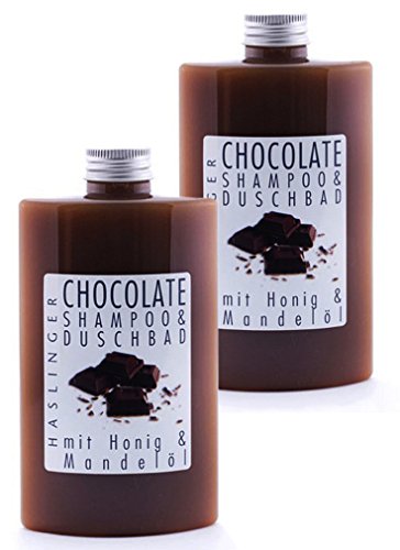 Lashuma - Gel de ducha y champú chocolate, baño de ducha con miel auténtica y aceite de almendras en juego de 2 x 200 ml